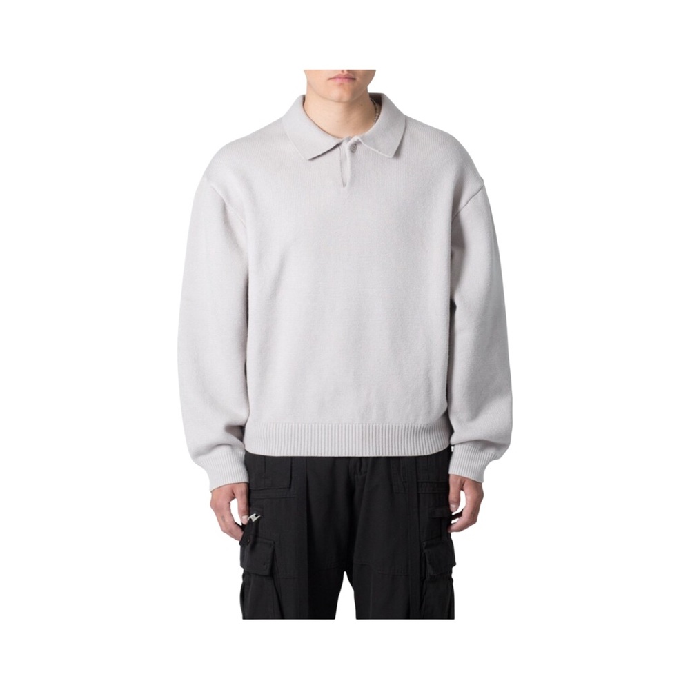 MNML Men's Long Sleeve Light Gray Polo Sweater NWT Size XL